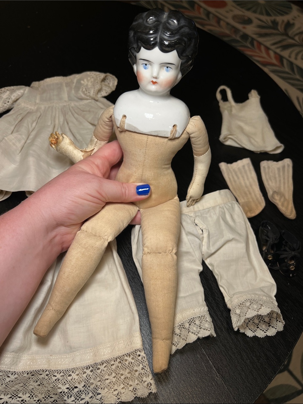 Antique Late 1800s German Handpainted China Porcelain Doll with Outfit